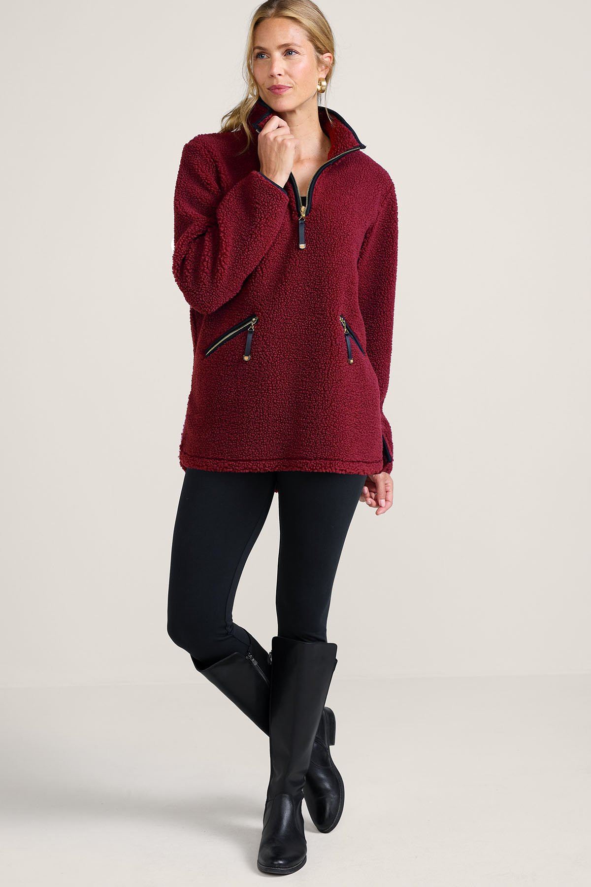 Sherpa Mock Neck Zip Pullover - thumbnail 3
