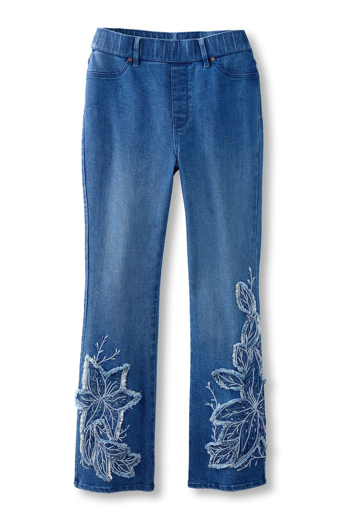 Floral Applique Bootcut Pull On Jeans - thumbnail 2