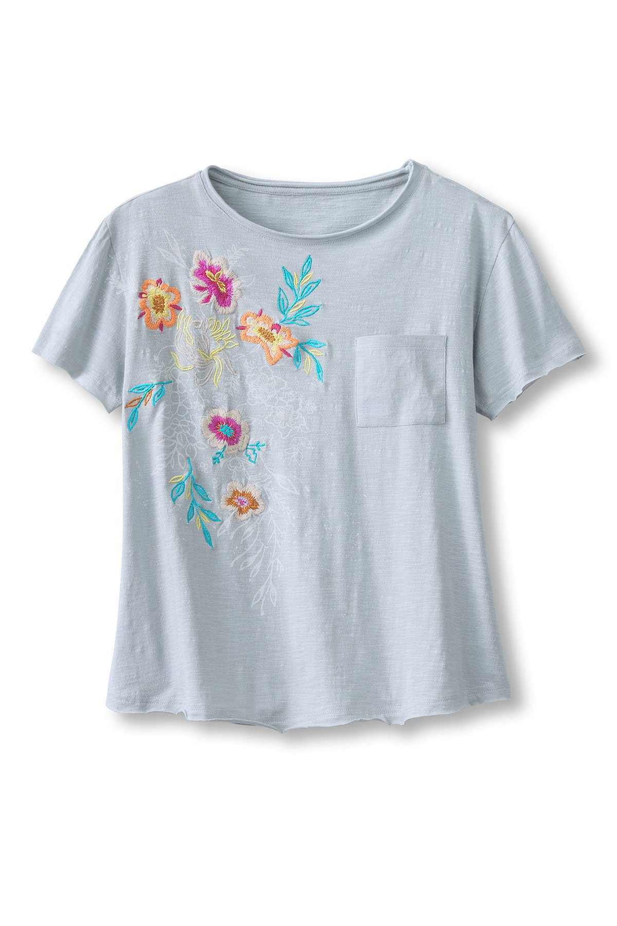 Embroidered Floral SS Slub Knit Boxy Tee - thumbnail 2