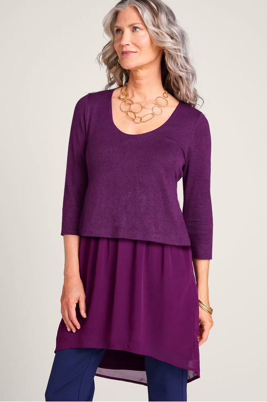Duet 3/4 Sleeve Knit & Chiffon Tunic