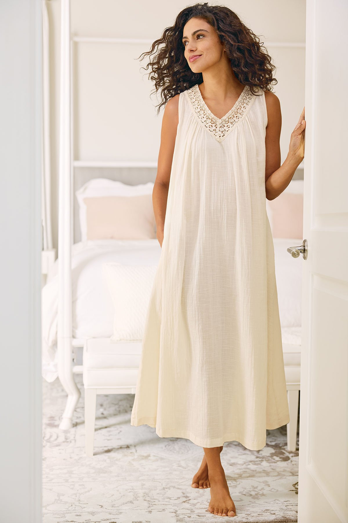 April Cornell Lace Trim S/L Long Nightgown - thumbnail 10