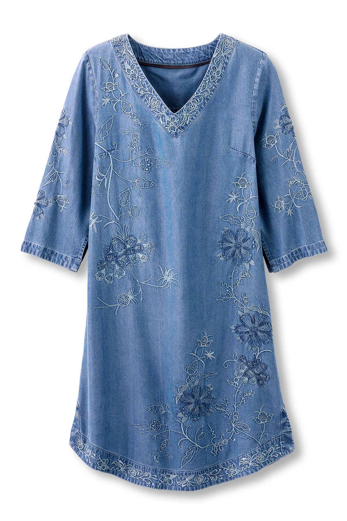 Floral Embroidered TENCEL™ 3/4 Slv Dress - thumbnail 2