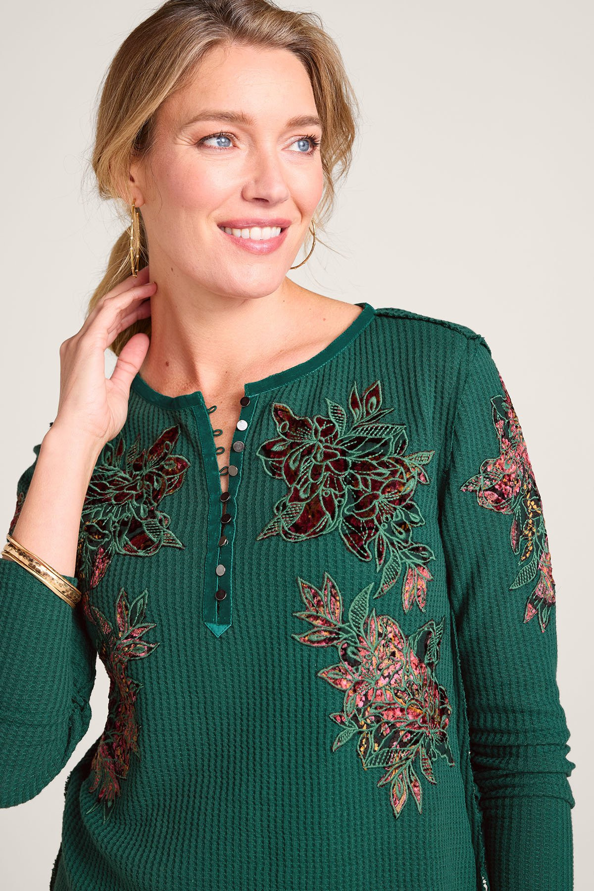 Velvet Vine Waffle Knit Henley - thumbnail 5