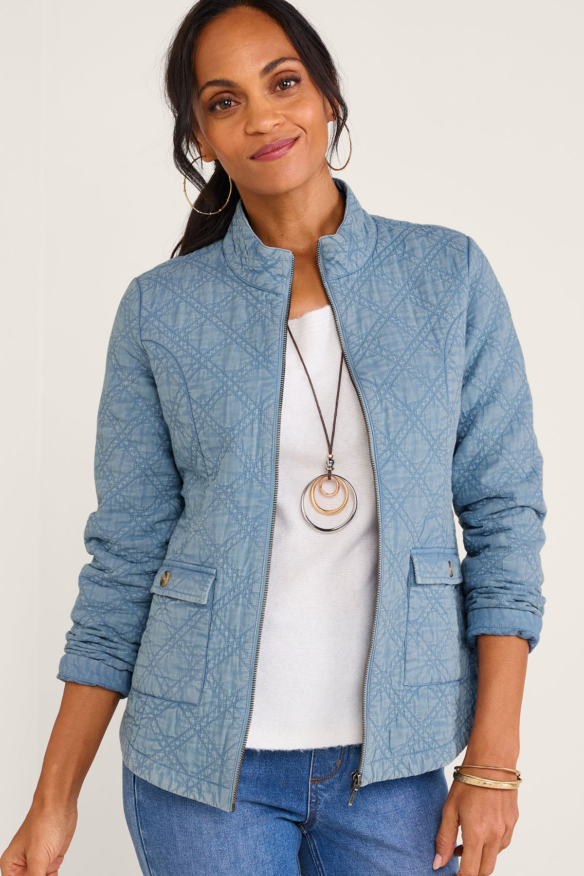 Lightweight Quilted Zip Front Jacket