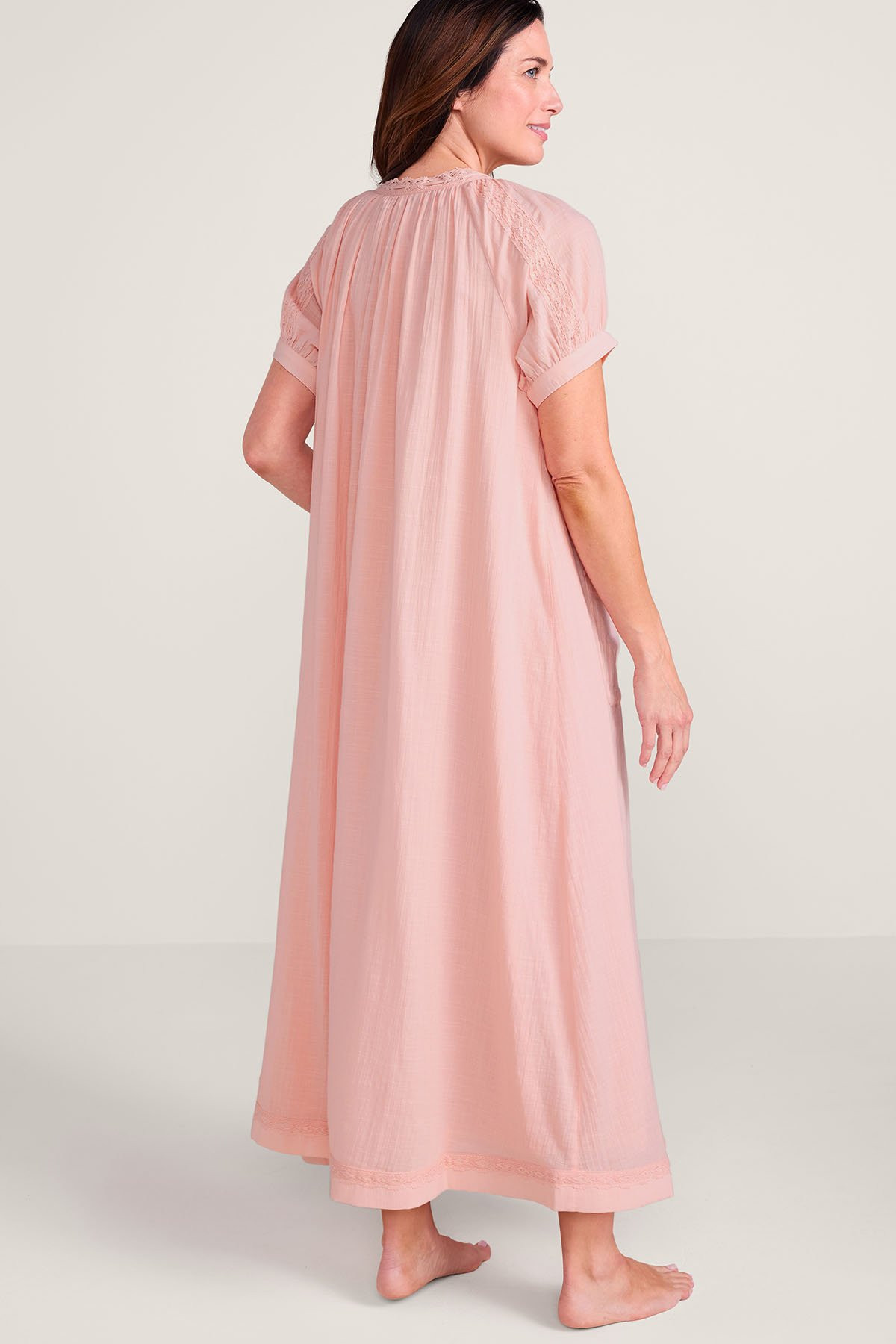 April Cornell Lace Trim SS Long Robe - thumbnail 3