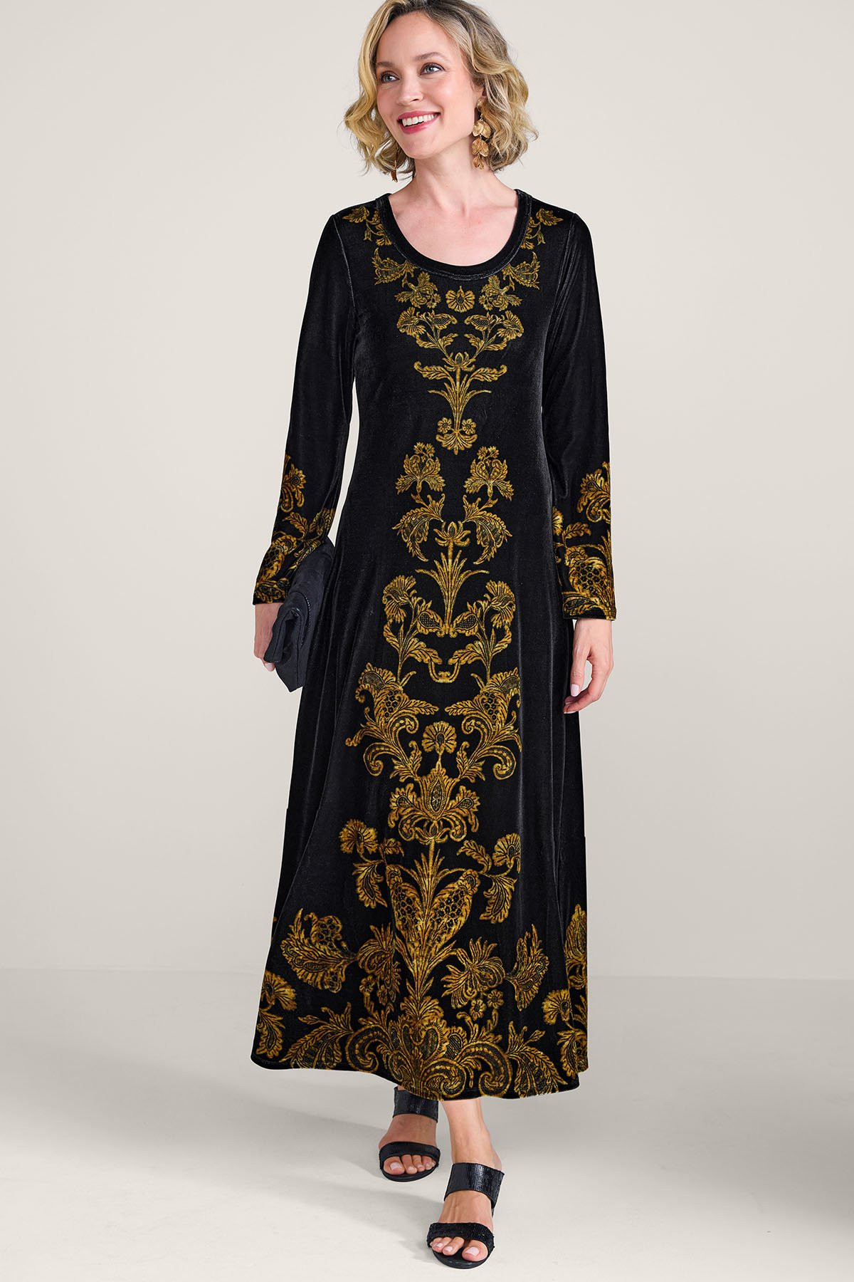 Santiago Stretch Velvet Damask Maxi Dress