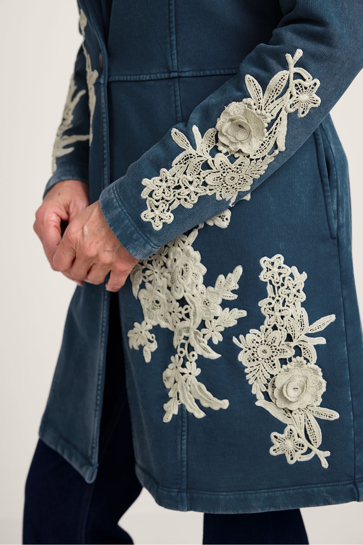 Lace Applique French Terry Knit Jacket - thumbnail 4