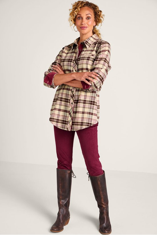 Corduroy Trim Long Sleeve Flannel Tunic - thumbnail 3