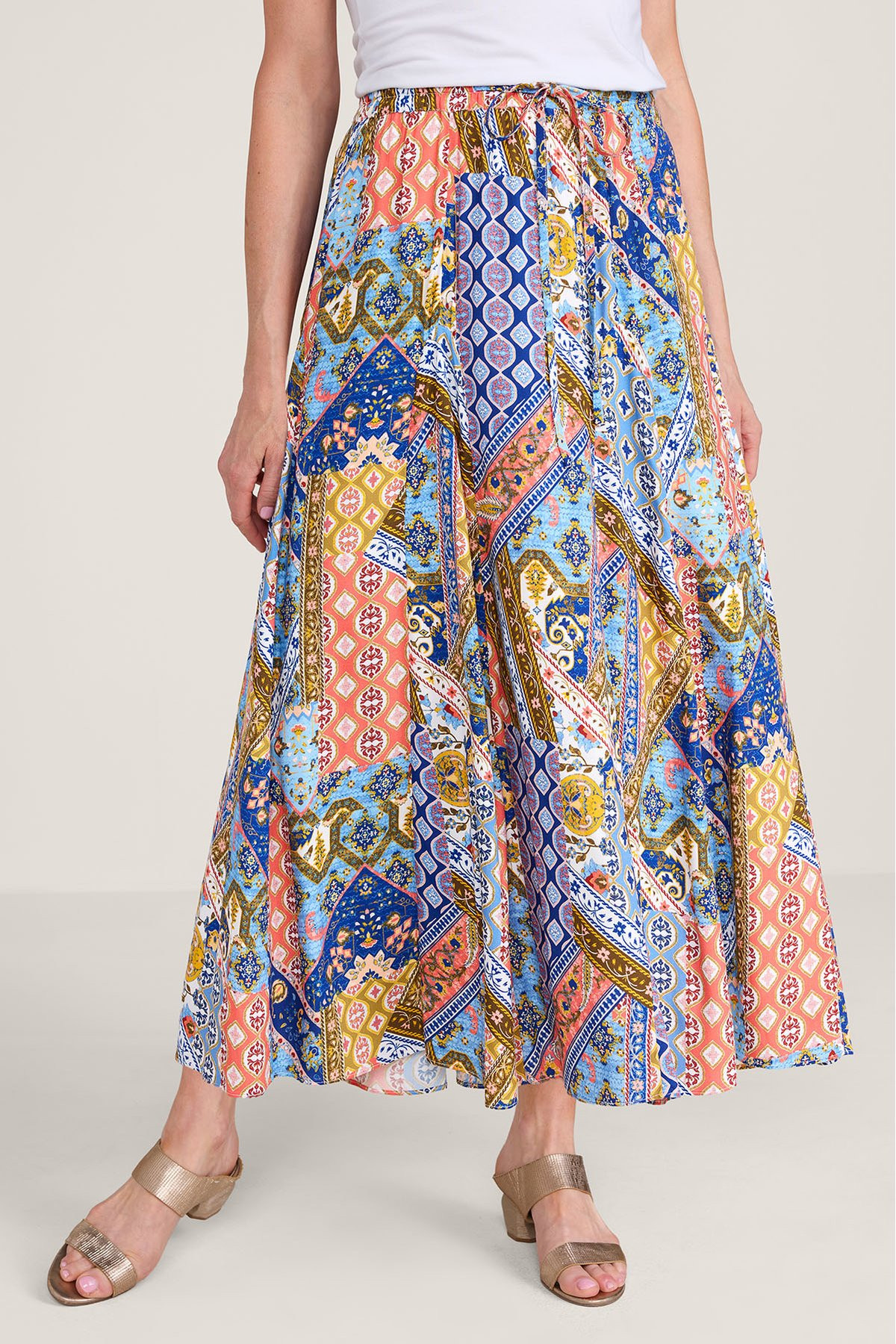 Mixed Print Pull On Maxi Skirt
