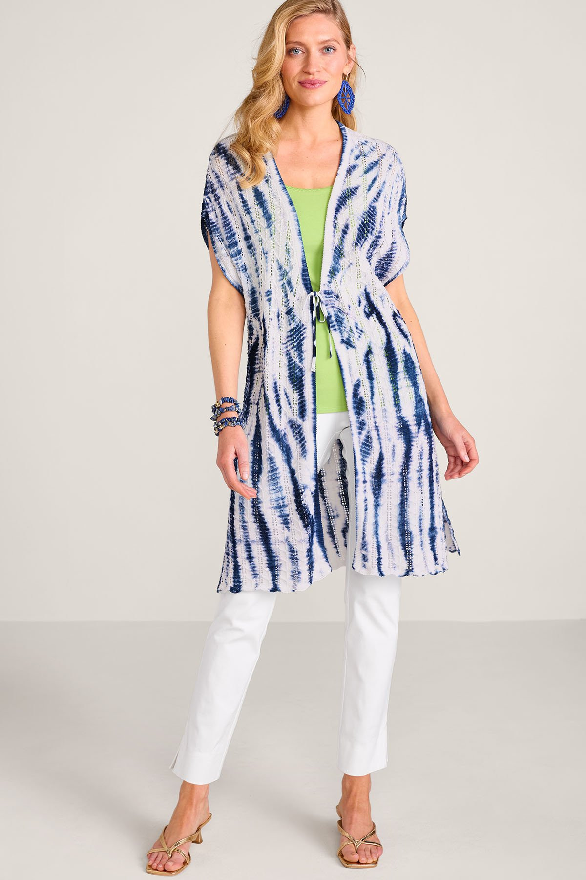 Tie Dye Pointelle Knit SS Duster