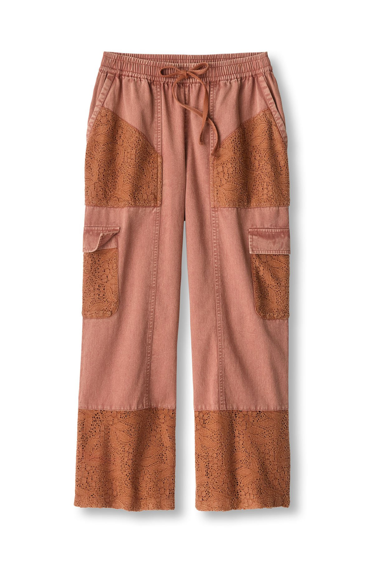Crochet Trim Wide Leg Pull On Cargo Crops - thumbnail 2