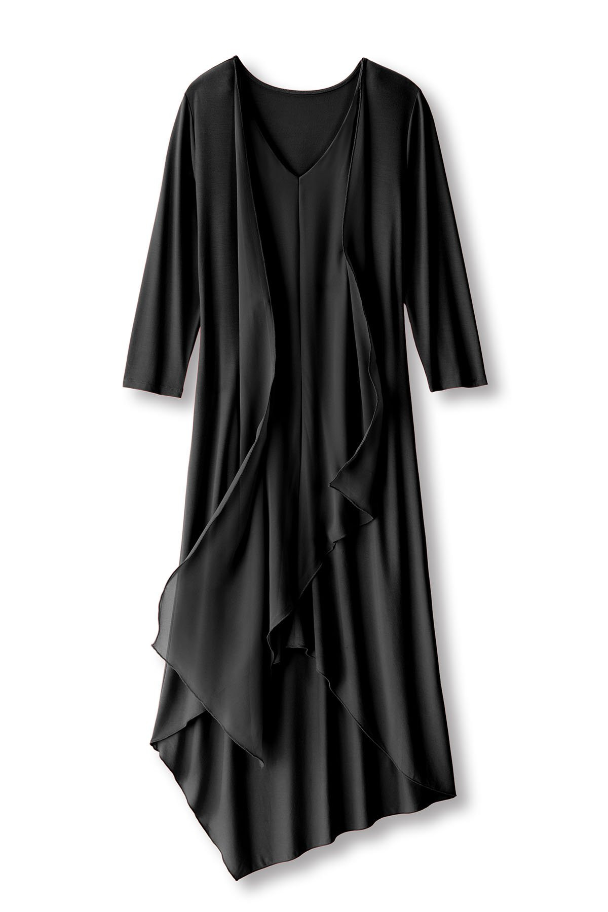 Mixed Media High Low V Neck Midi Dress - thumbnail 2