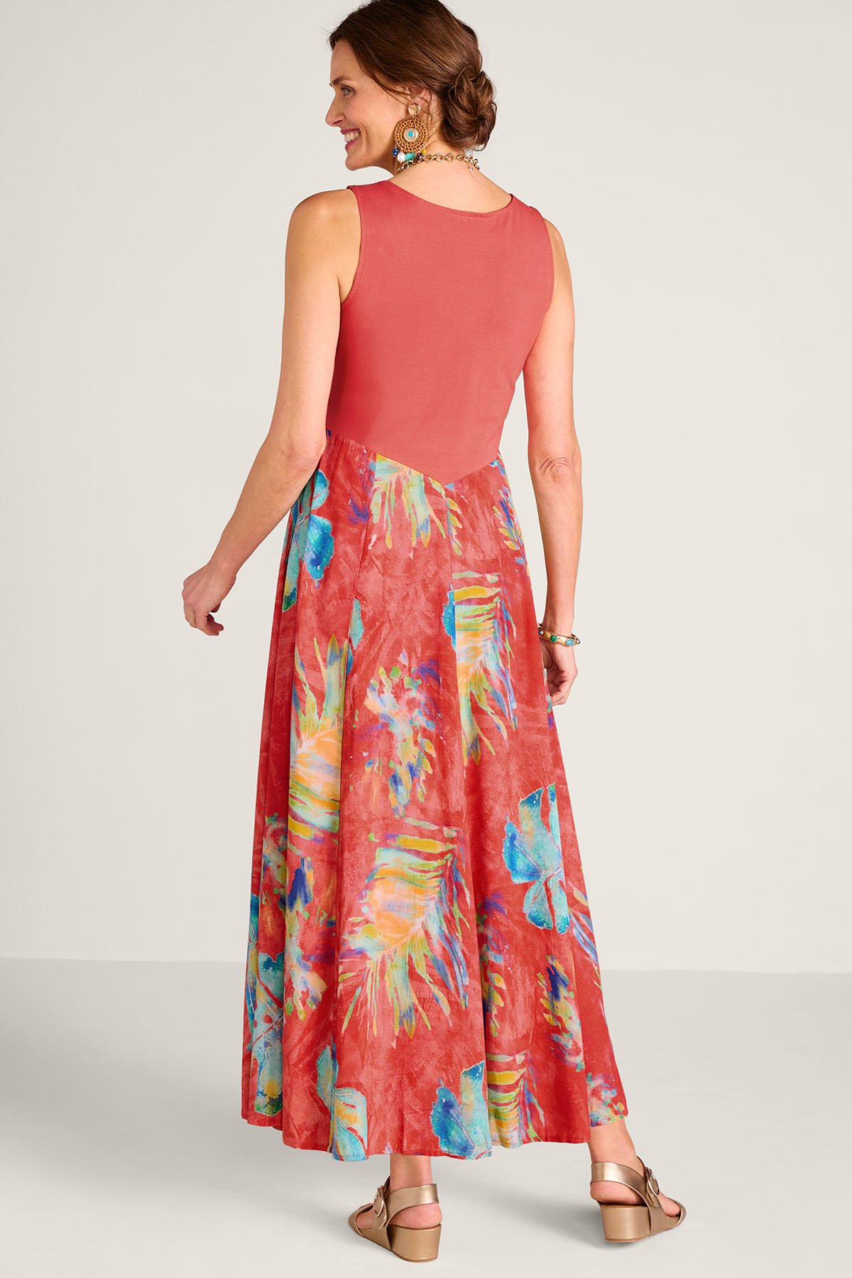 Batik Palm Print S/L Maxi Dress - thumbnail 3