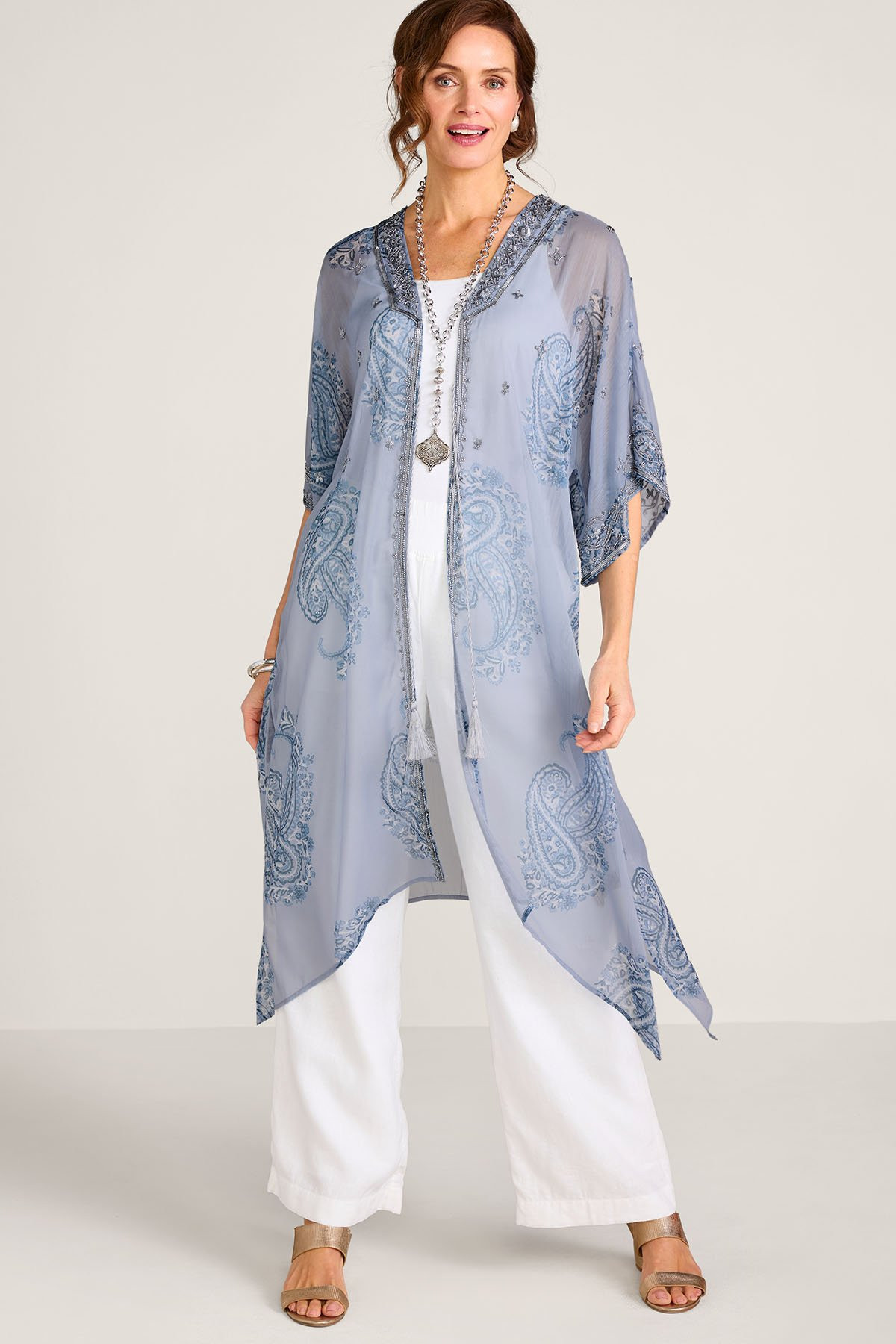 Embellished Paisley Chiffon Duster