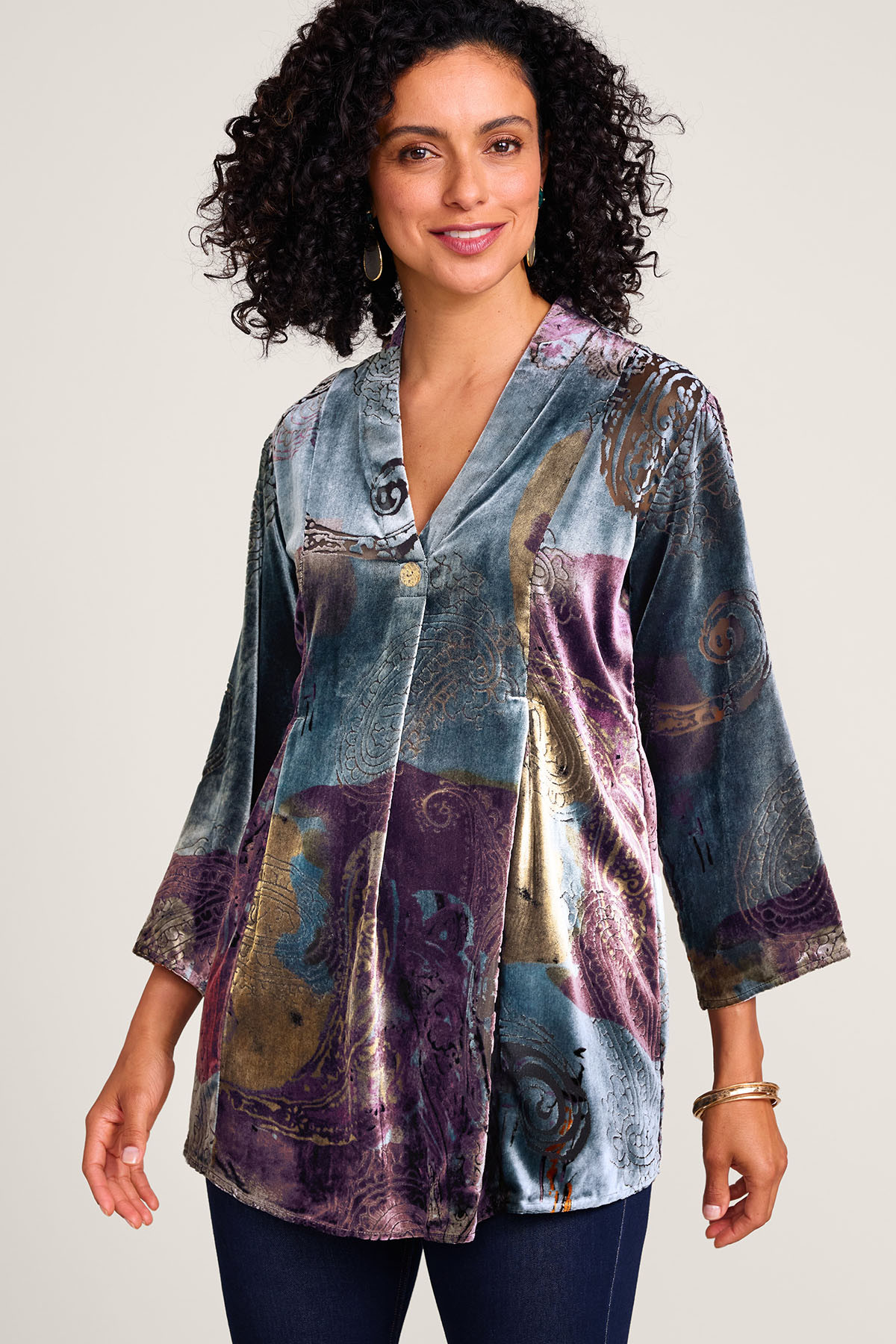 Palette 3/4 Sleeve Burnout Velvet Tunic - thumbnail 2