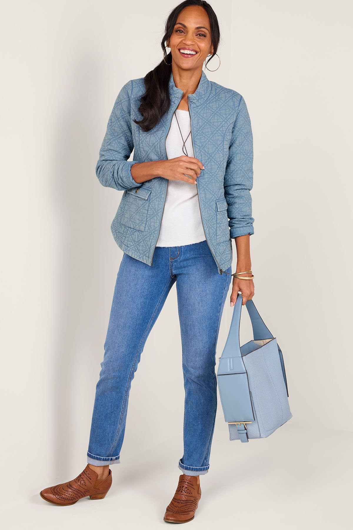 Lightweight Quilted Zip Front Jacket - thumbnail 3