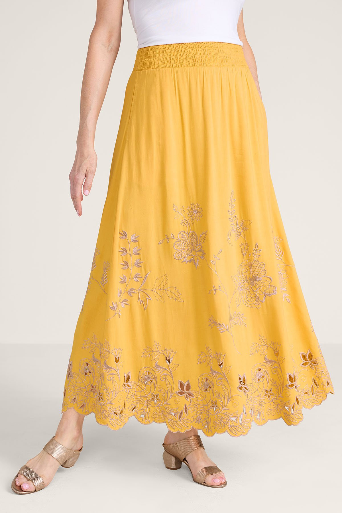 Embroidered Hem Pull On Maxi Skirt