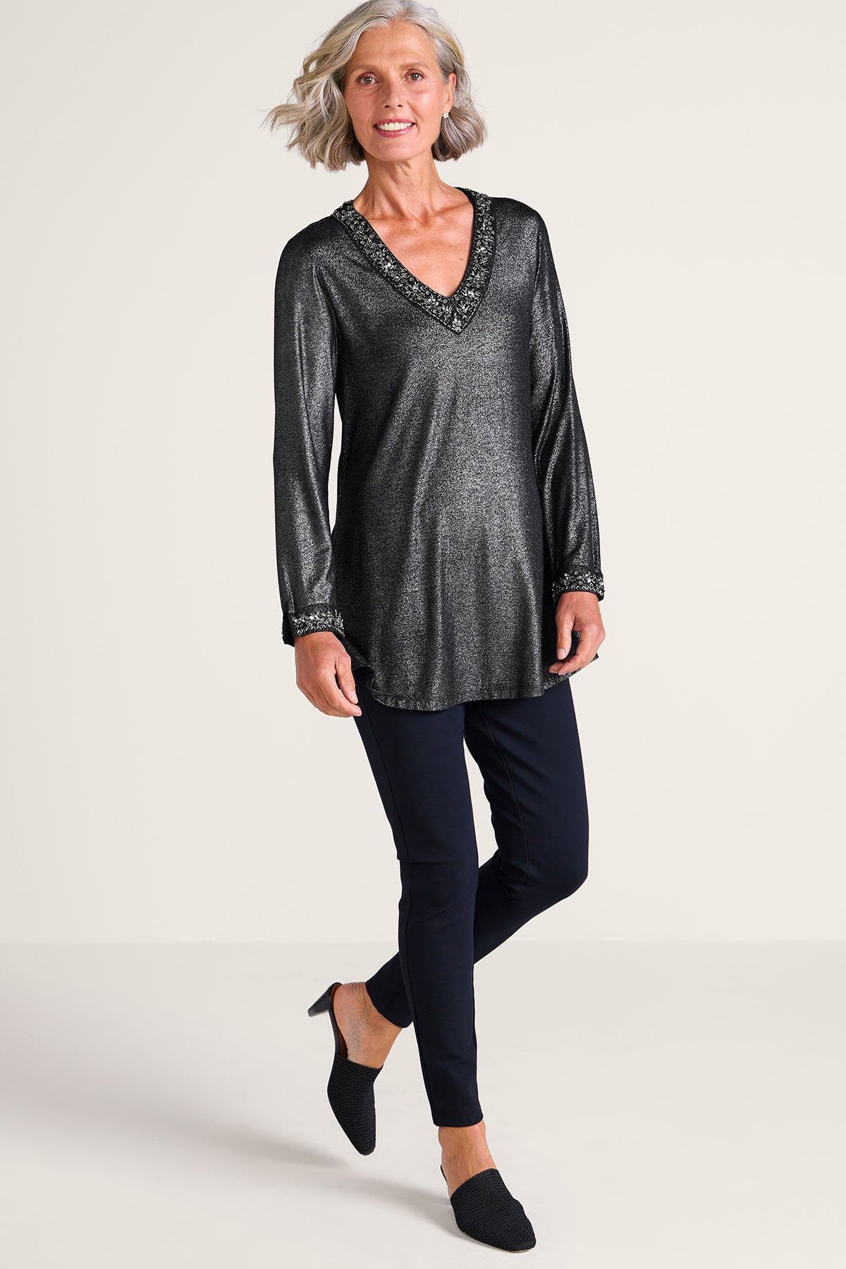 Elaria Beaded V-neck Knit Tunic