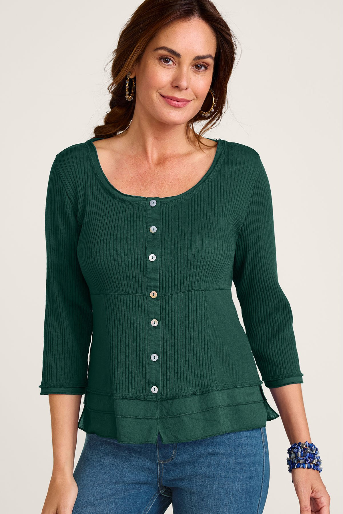 Roma Ribbed ¾ Slv Tee