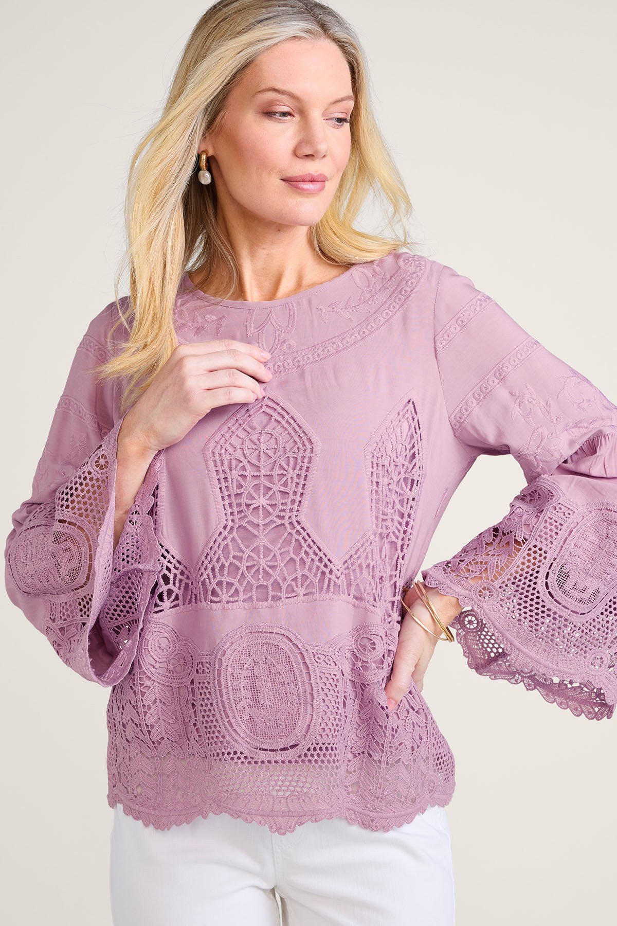 Embroidered Lace LS Top And Tank - thumbnail 2
