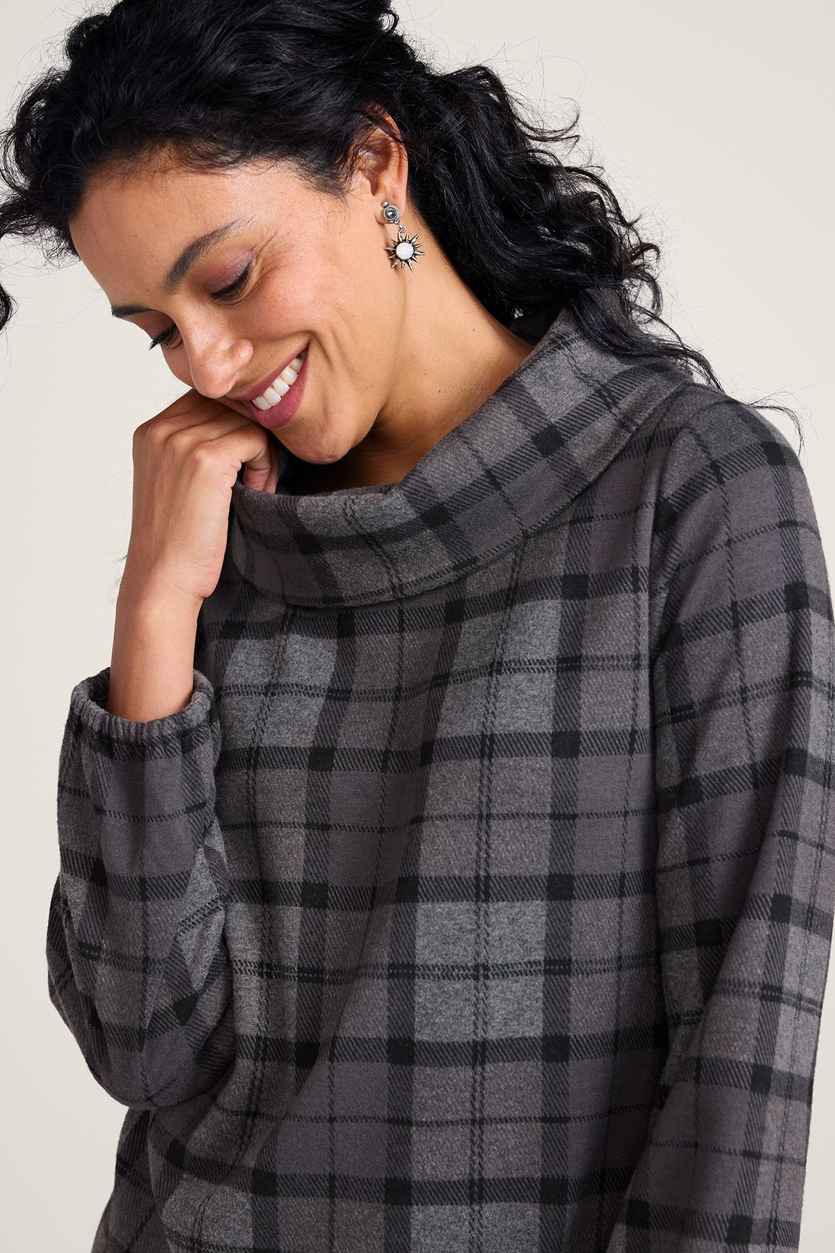 Had Me At Plaid Cowl Knit Tunic - thumbnail 3