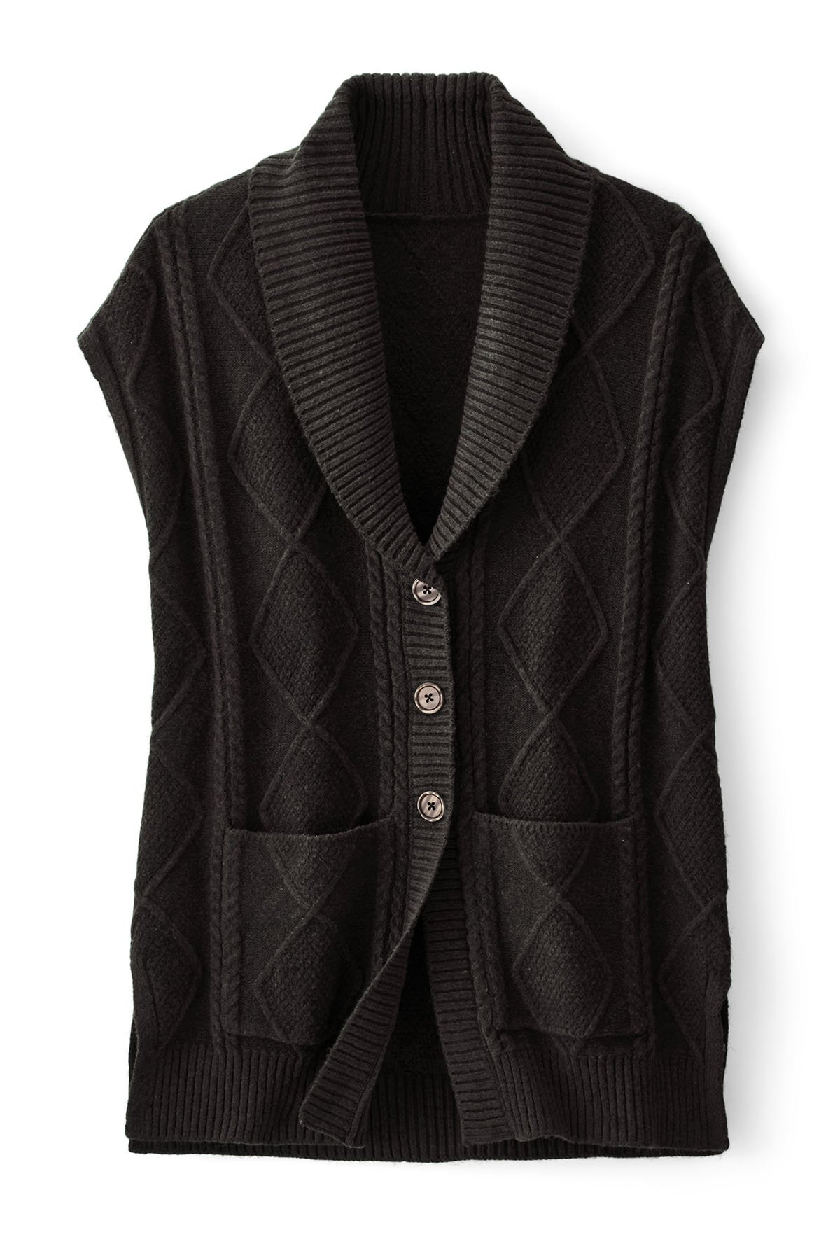 Shawl Collar Cable Sweater Vest - thumbnail 2