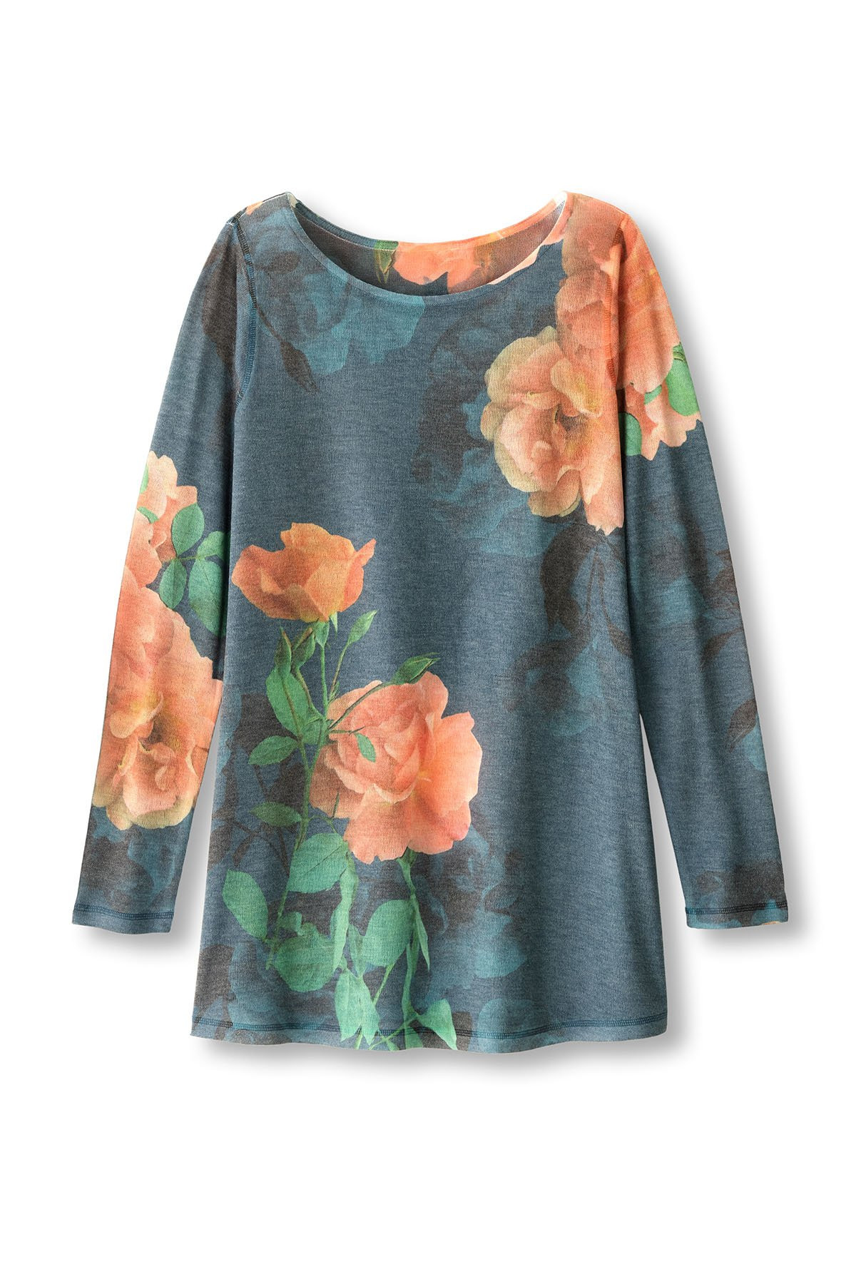 Rose Print LS Boatneck Tunic - thumbnail 2