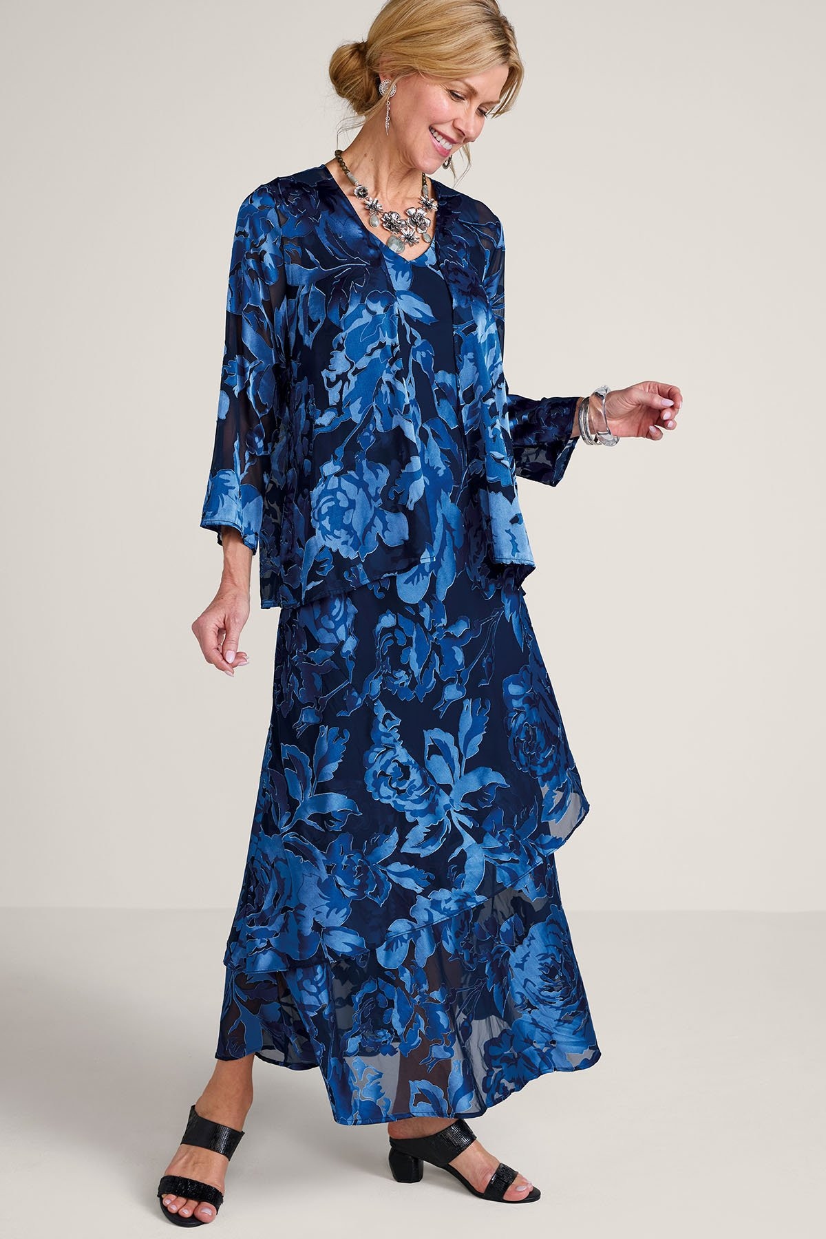 Satin Burnout Maxi Dress And Topper
