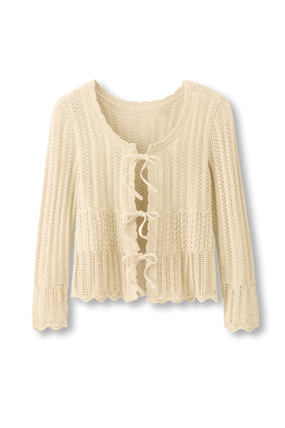 Pointelle Tie Front LS Cardigan - thumbnail 2