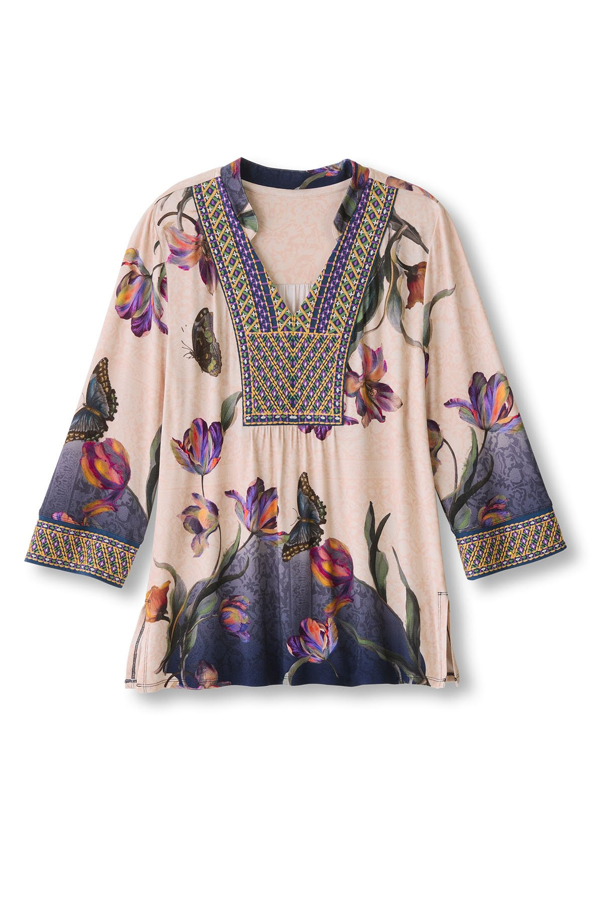 Embroidered Floral 3/4 Slv Knit Top - thumbnail 2