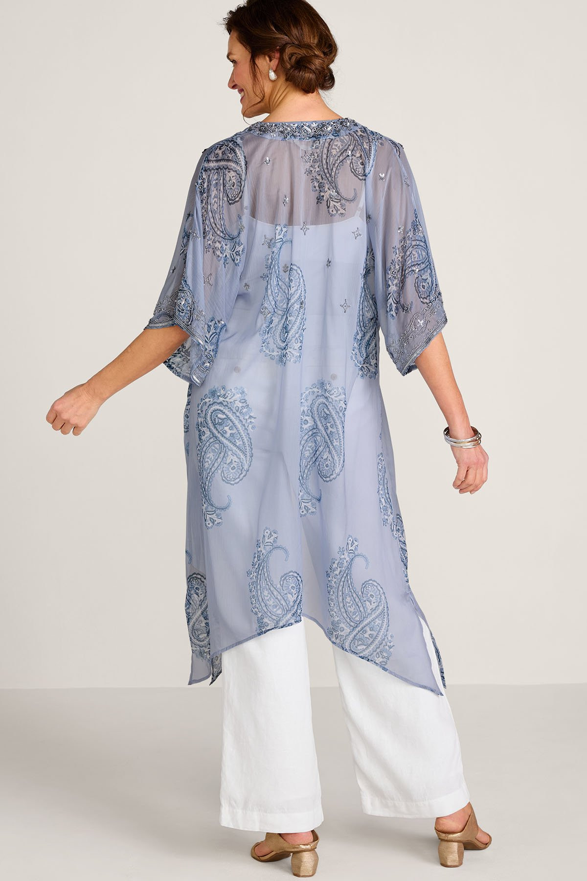 Embellished Paisley Chiffon Duster - thumbnail 3