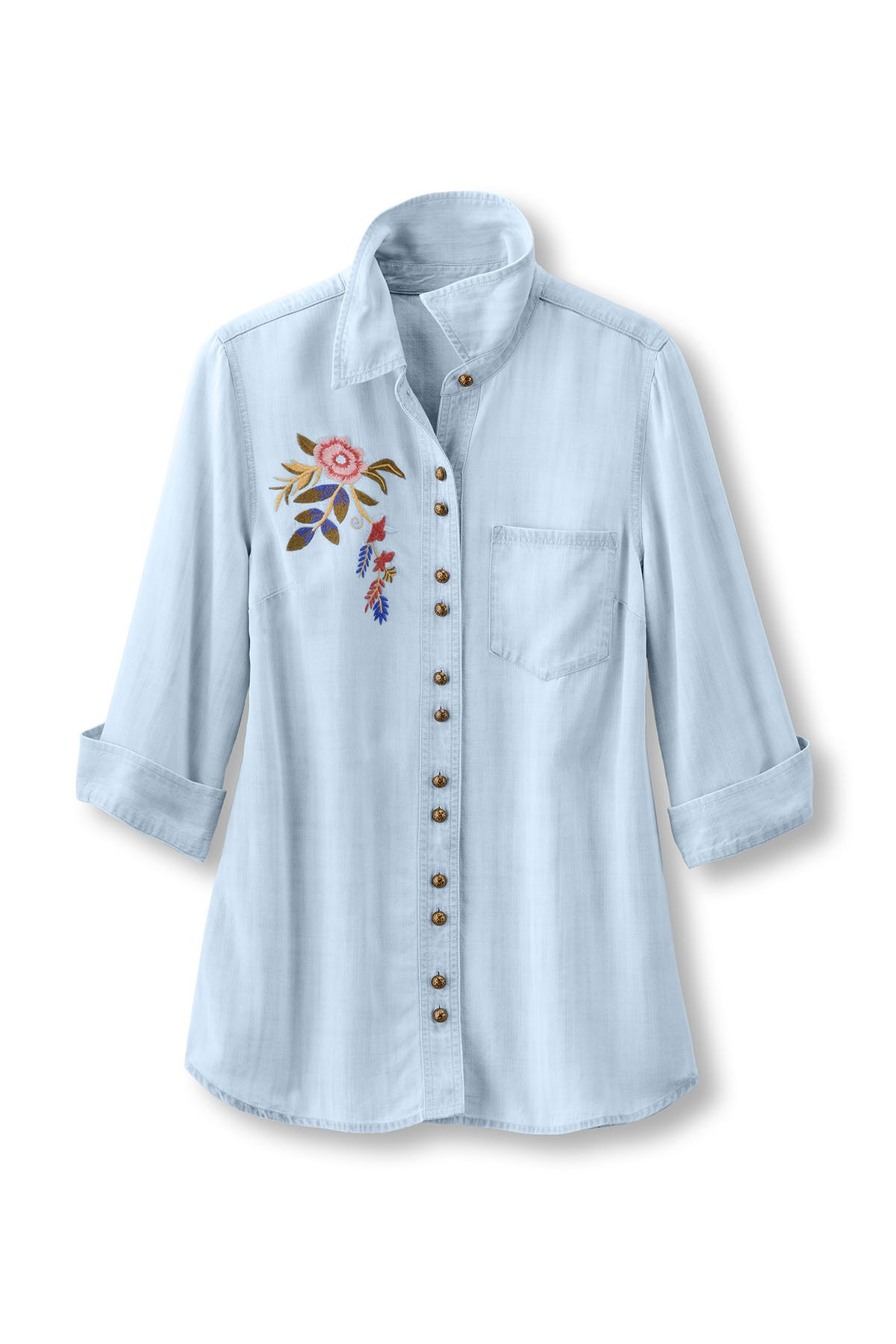 Peacock Embroidered TENCEL™ 3/4 Slv Shirt - thumbnail 3