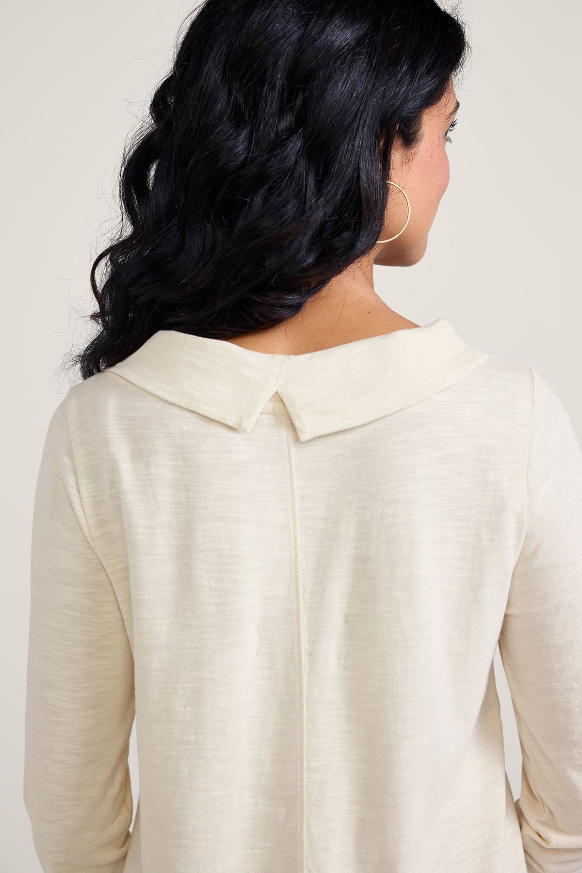 Slub Knit Foldover Boatneck LS Top - thumbnail 4