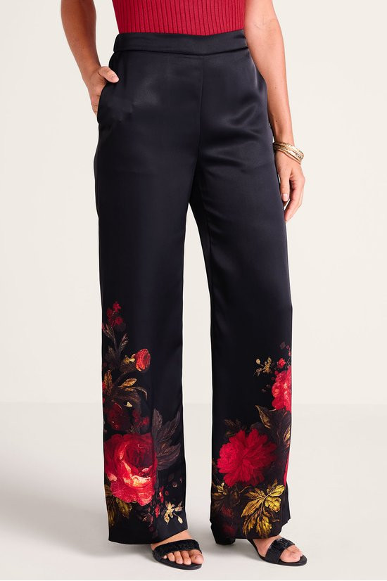 Rosaria Wide Leg Satin Pull-On Pants - thumbnail 3