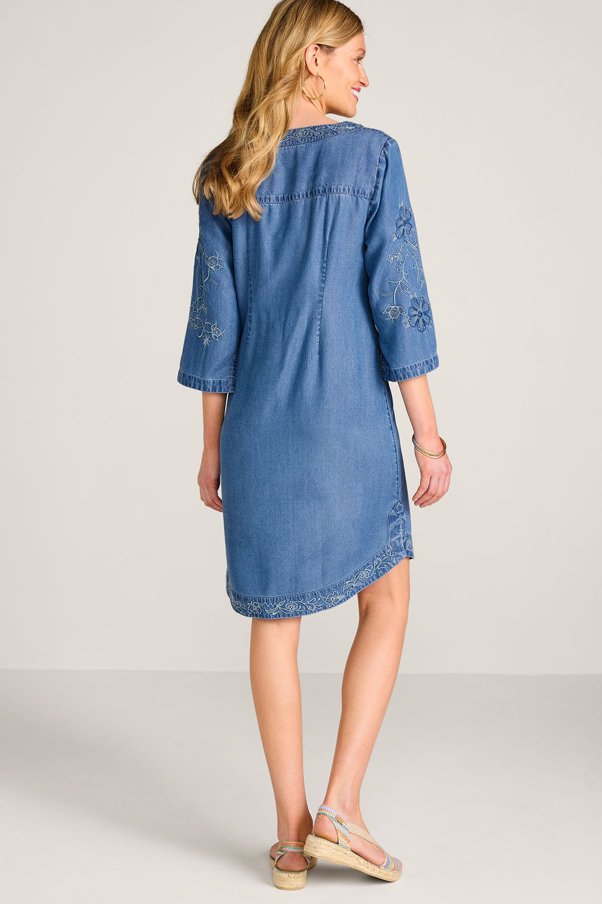 Floral Embroidered TENCEL™ 3/4 Slv Dress - thumbnail 3