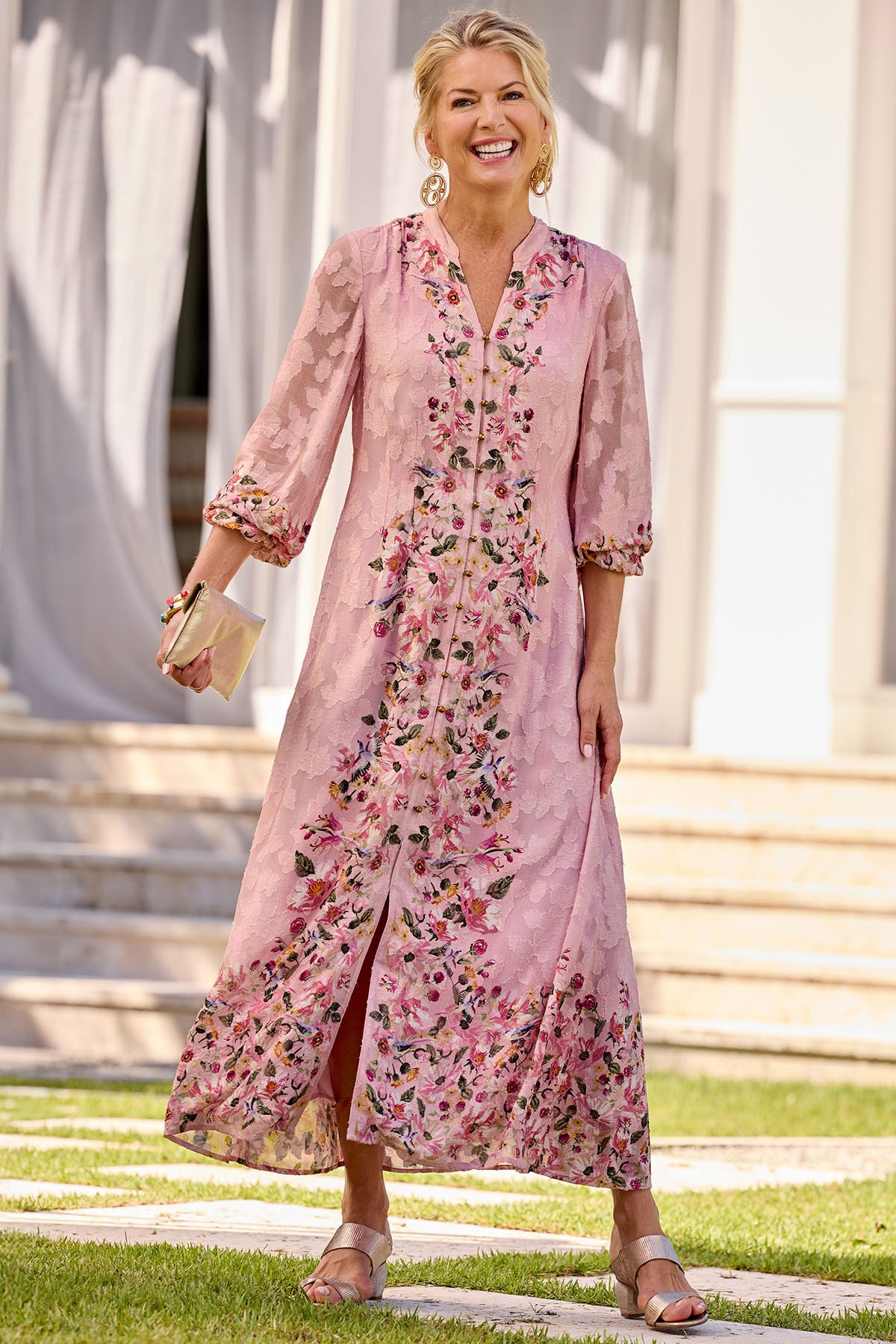 Floral Burnout Jacquard LS Maxi Dress - thumbnail 6