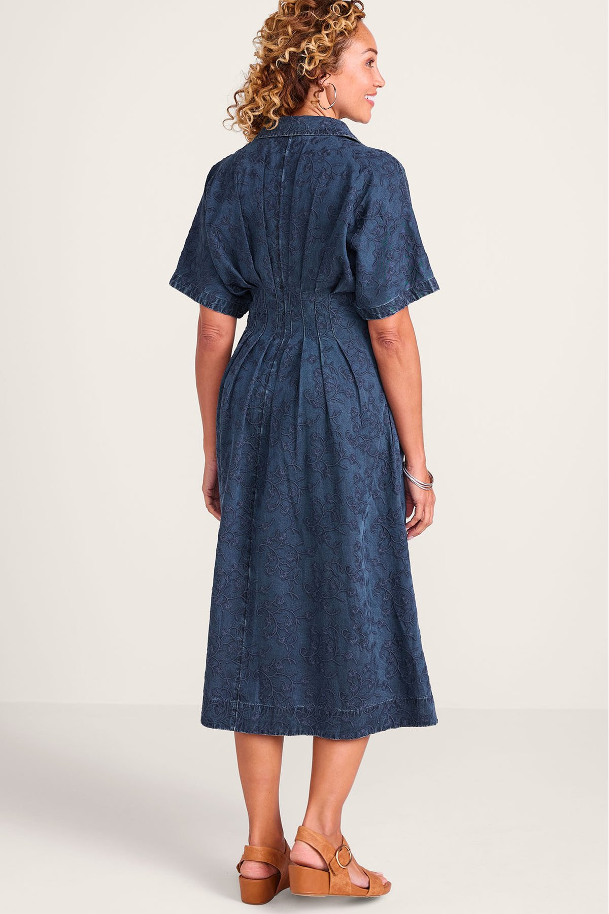 Embroidered TENCEL™ SS Midi Shirtdress - thumbnail 3