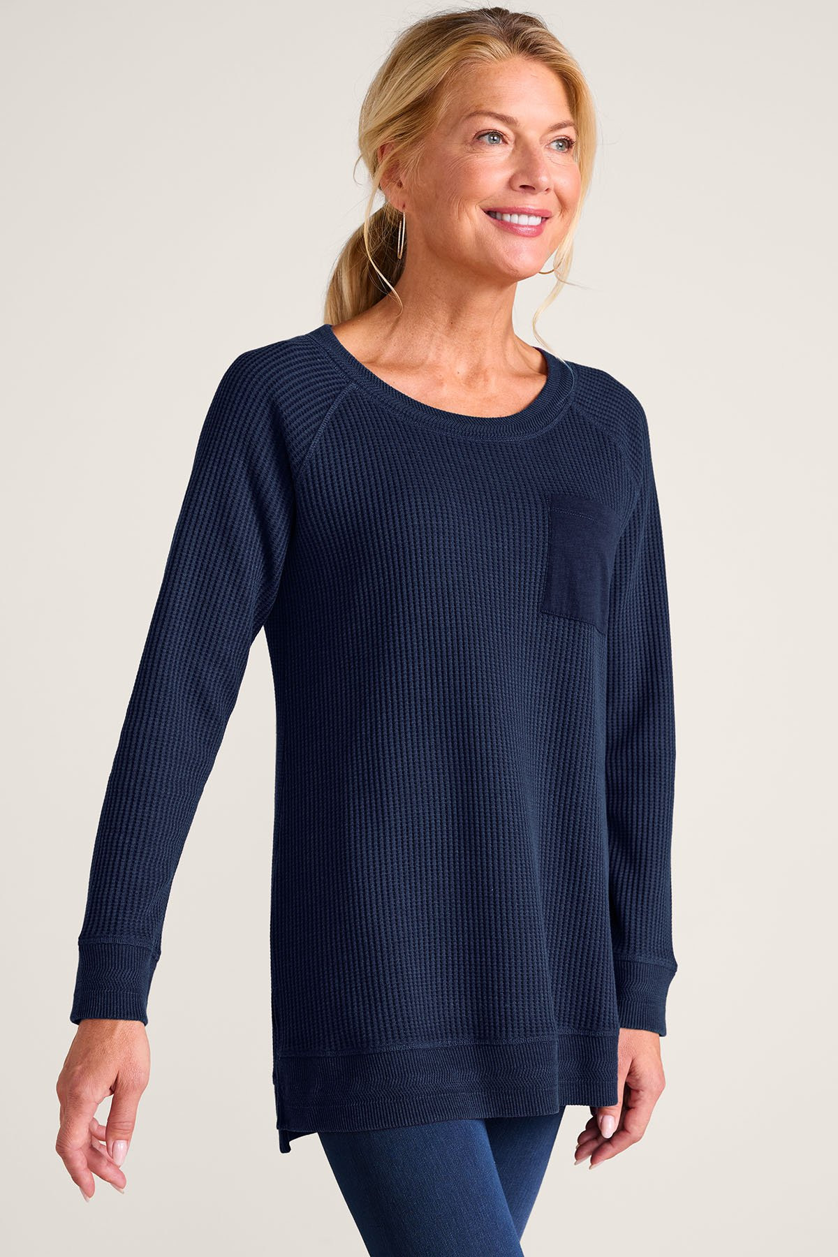 Waffle Knit LS Scoop Neck Tunic