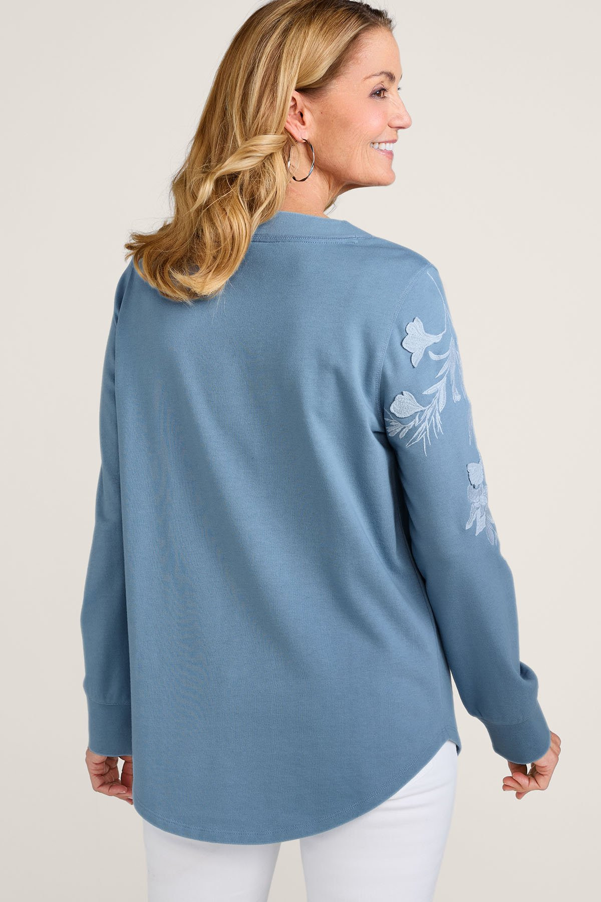 Embroidered French Terry V Neck LS Tunic - thumbnail 4