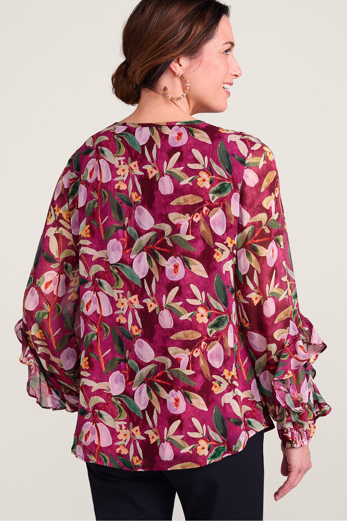 Floral Georgette LS Ruffle Blouse - thumbnail 4