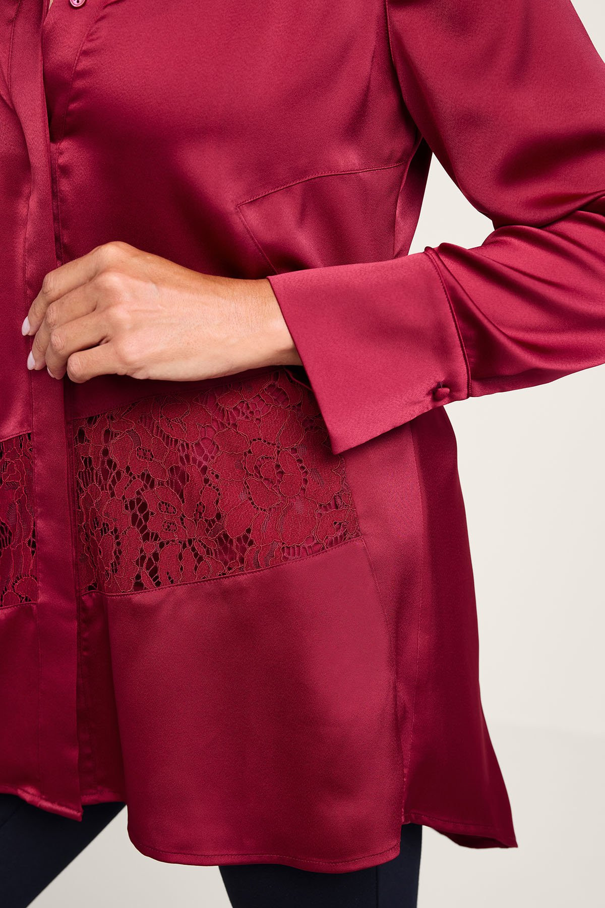 Satin Lace Btn Front Tunic And Cami - thumbnail 6