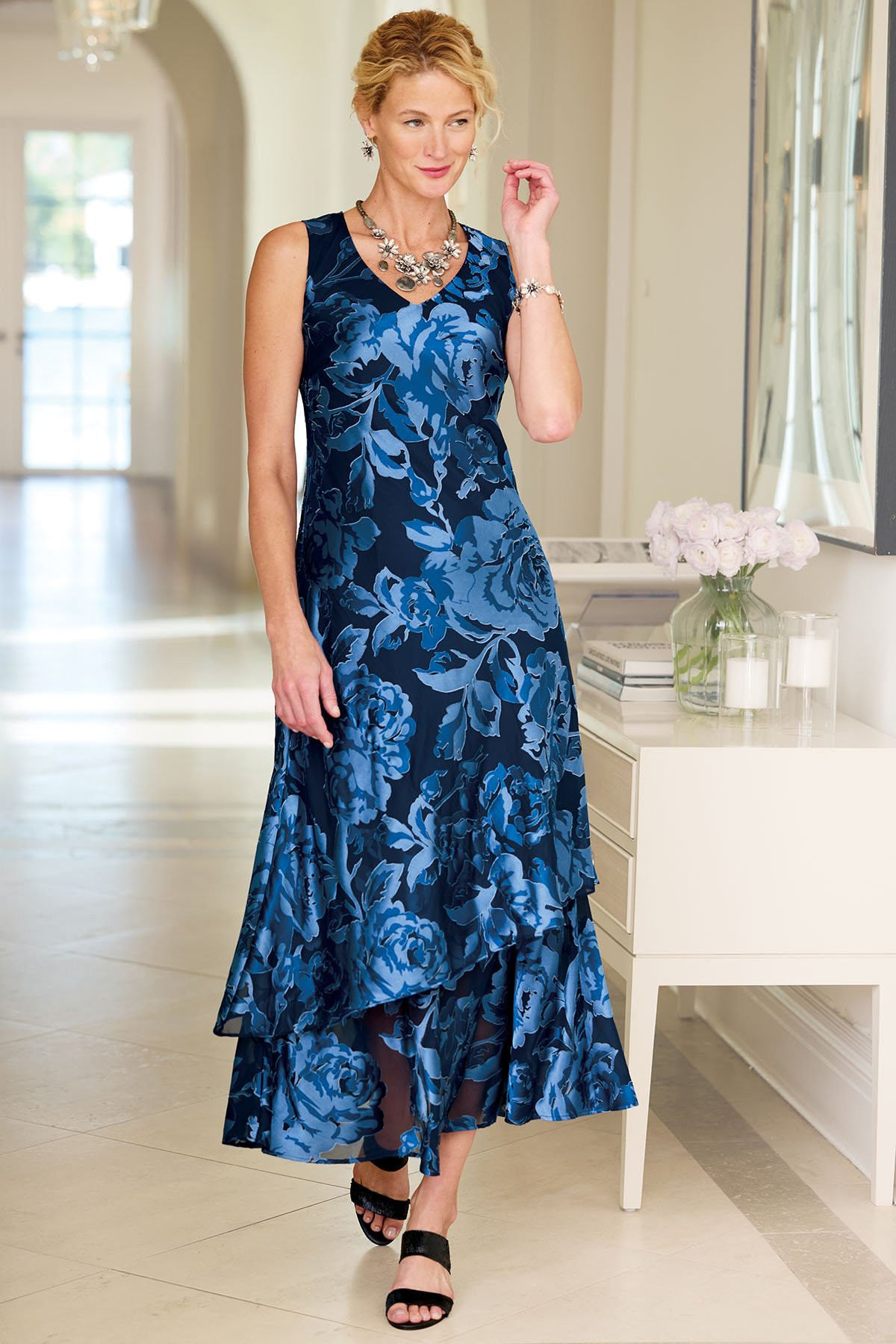 Satin Burnout Maxi Dress And Topper - thumbnail 7