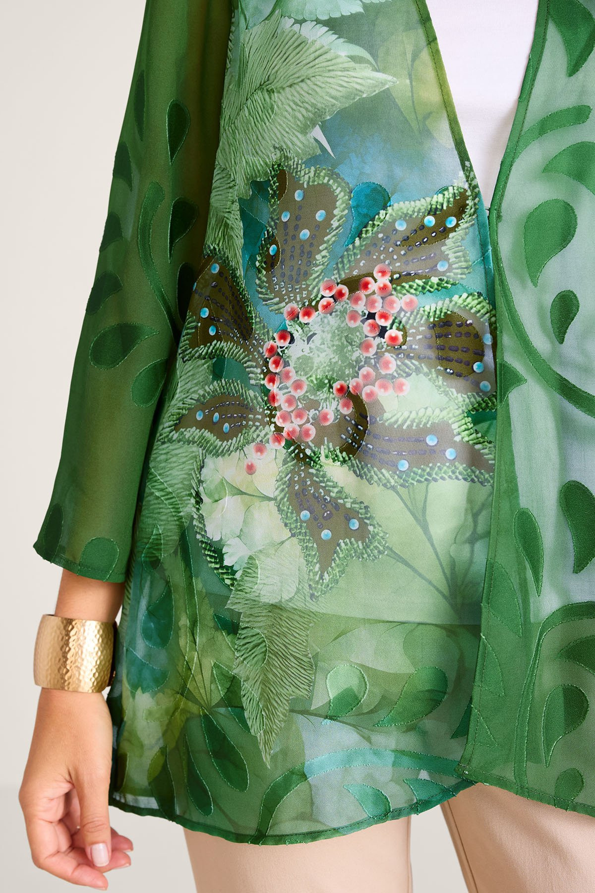Tropical Chiffon Burnout 3/4 Slv Topper - thumbnail 5
