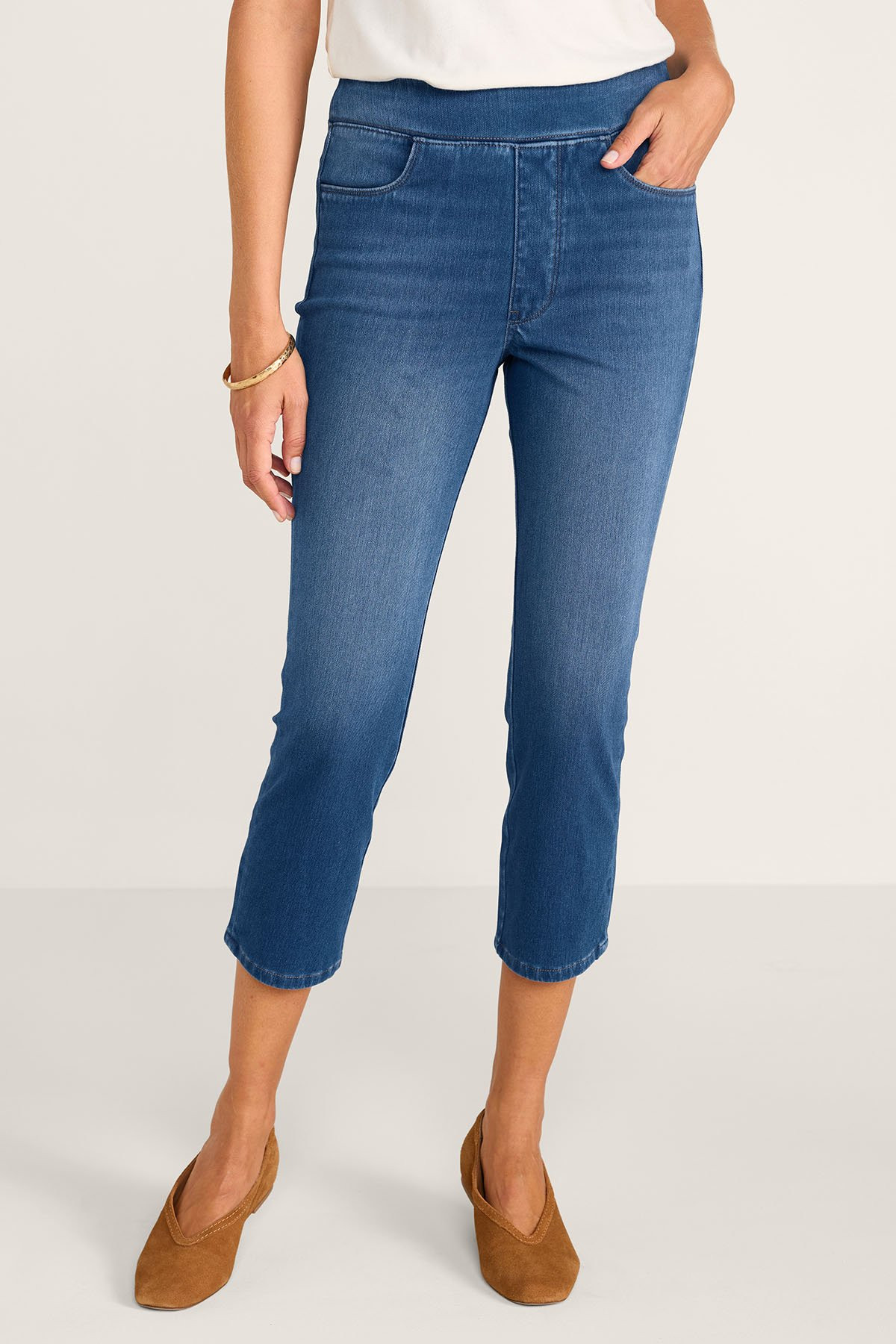 Comfort Knit Denim Slim Leg Pull On Crops