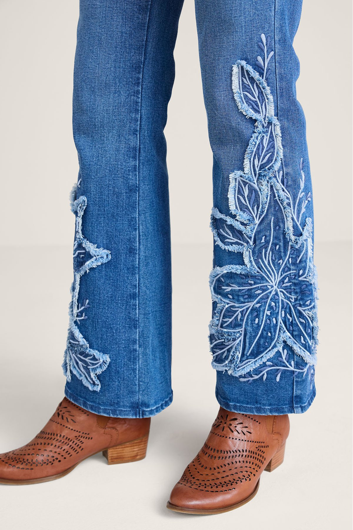 Floral Applique Bootcut Pull On Jeans - thumbnail 5