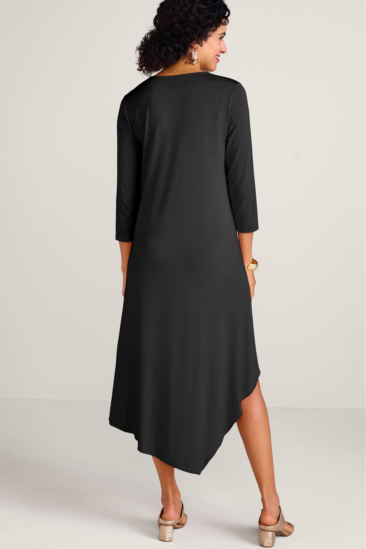 Mixed Media High Low V Neck Midi Dress - thumbnail 3