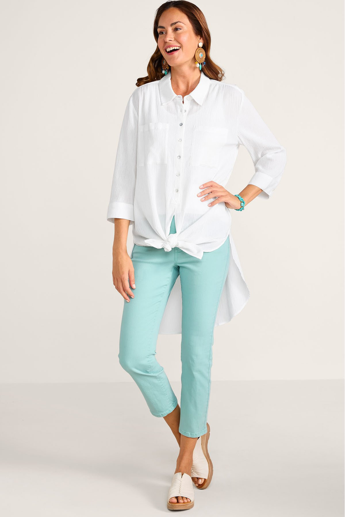 Gauze Btn Front 3/4 Slv Long Tunic - thumbnail 10