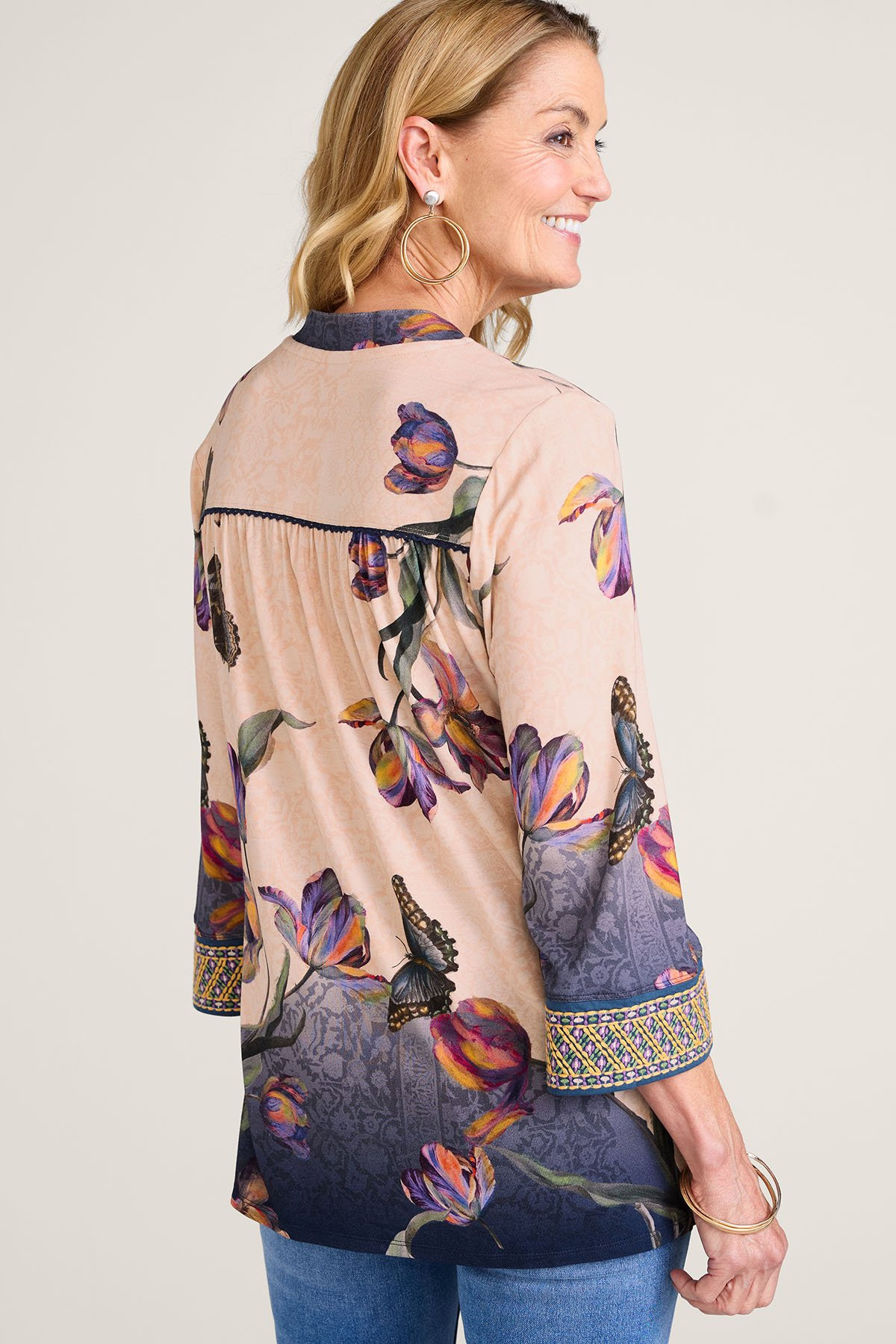 Embroidered Floral 3/4 Slv Knit Top - thumbnail 3