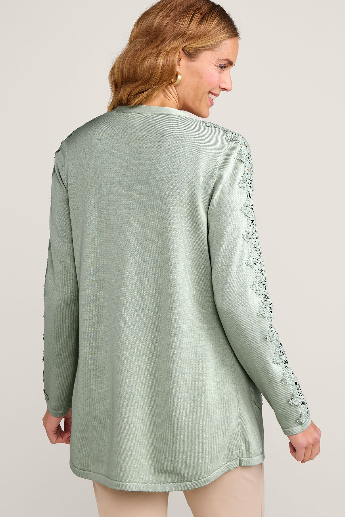 Lace Trim Open Front Cardi - thumbnail 4