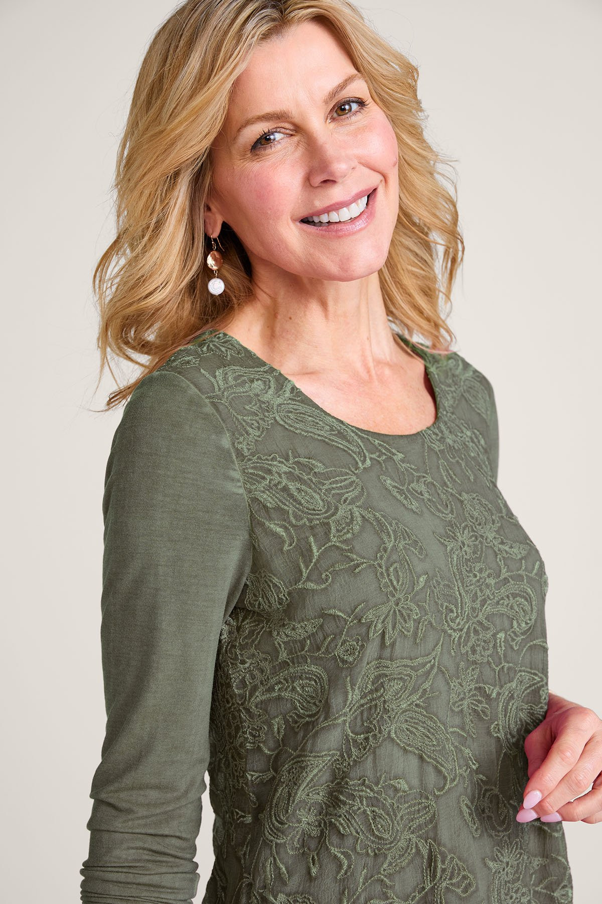 Fleurveil Chiffon And Knit LS Tunic - thumbnail 5